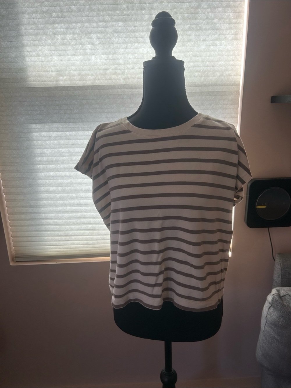 Martha Stewart Short-Sleeve Striped Tee in White and Gray